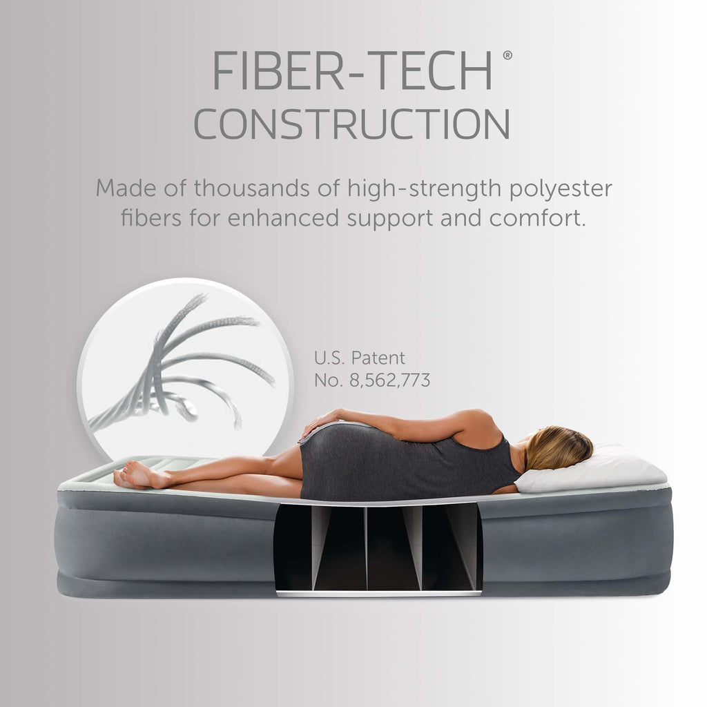 Intex Premaire I Fiber-Tech Elevated Dura Beam Technology Home Air Mattress Bed With Electric Built-In Pump, Full