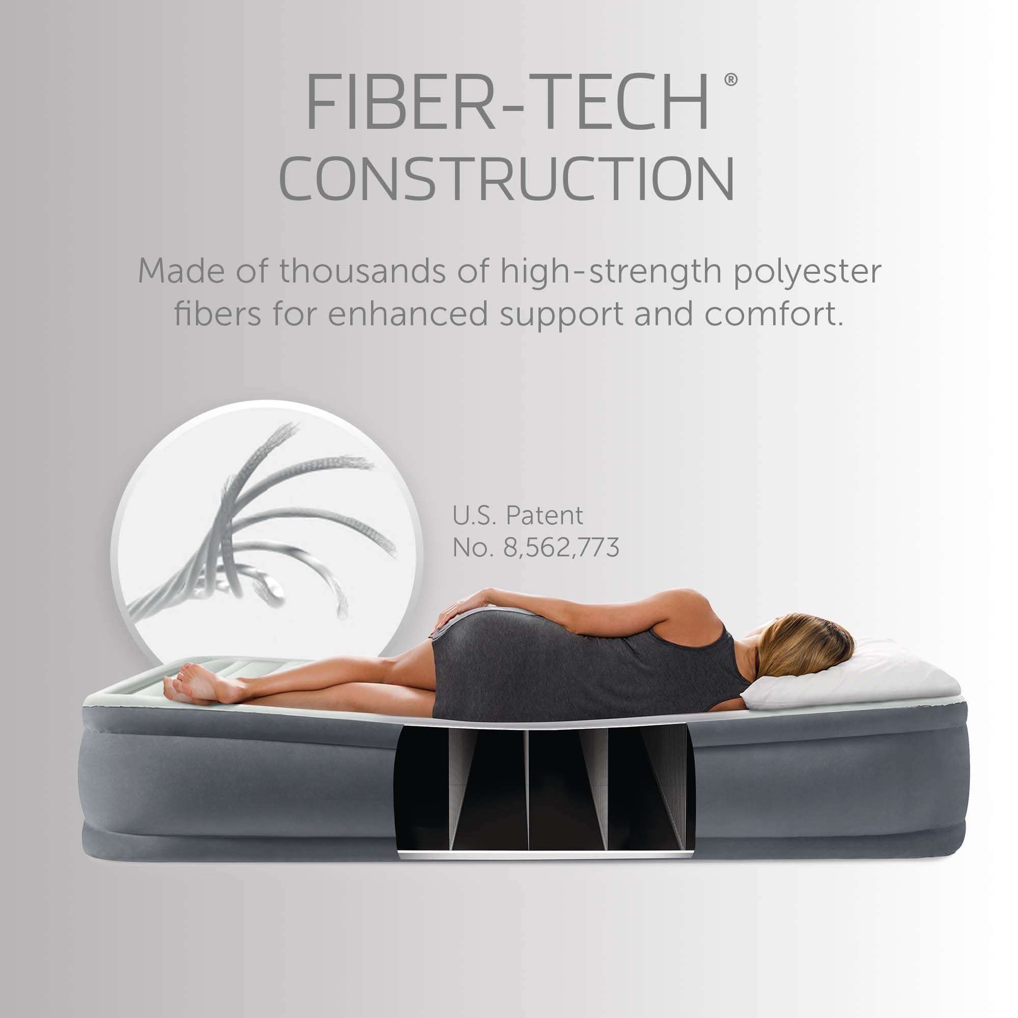Intex Premaire I Fiber-Tech Elevated Dura Beam Technology Home Air Mattress Bed With Electric Built-In Pump, Full