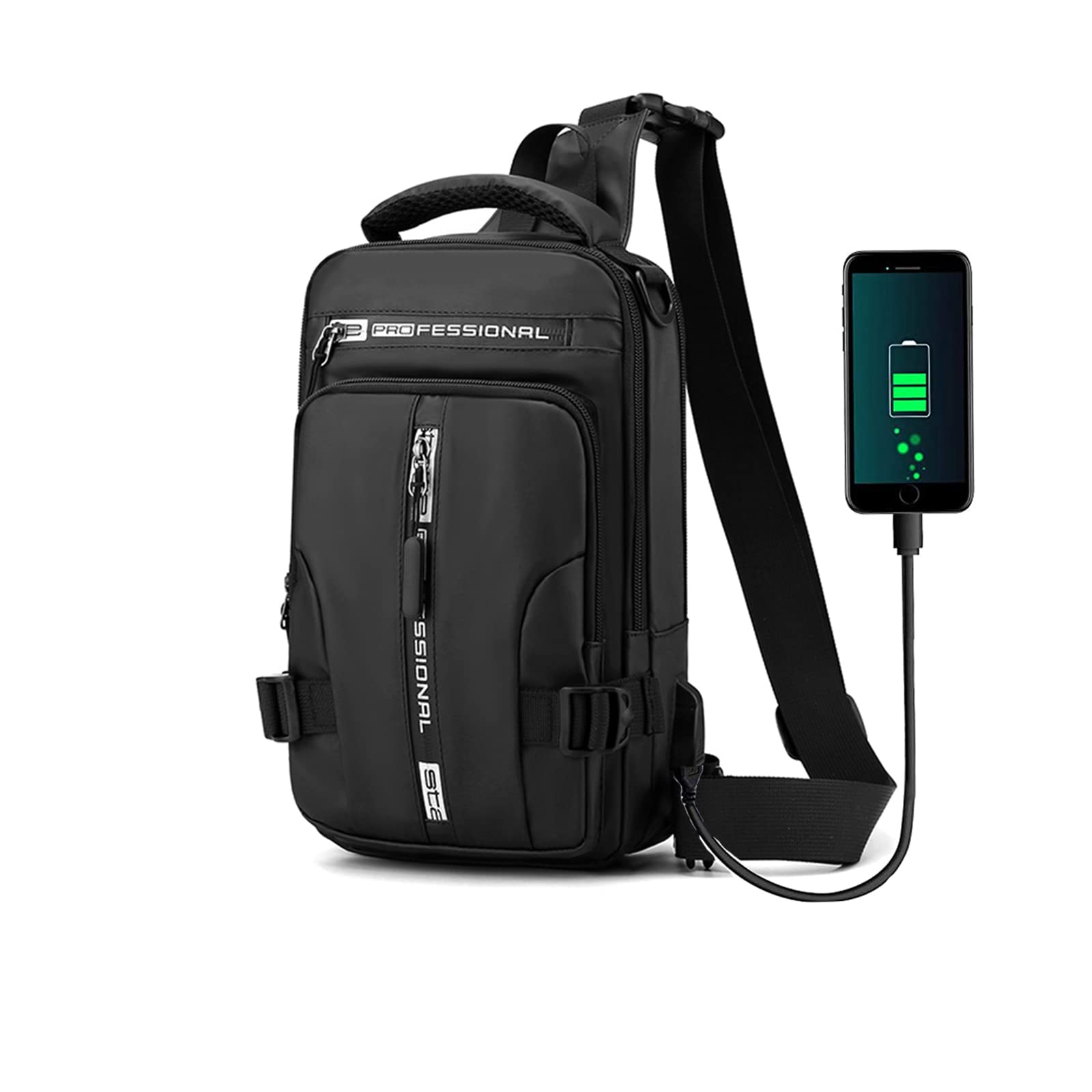 Gkaikpe Crossbody Sling Backpacks Sling Bag For Men Women Shoulder Backpack Chest Bags With Usb Charger Port Oxford Cloth, Black
