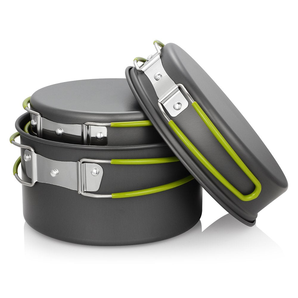 Gutsdoor Camping Cookware Set Camping Gear Campfire Utensils Non-Stick Cooking Equipment Lightweight Stackable Pot Pan Bowls Wit