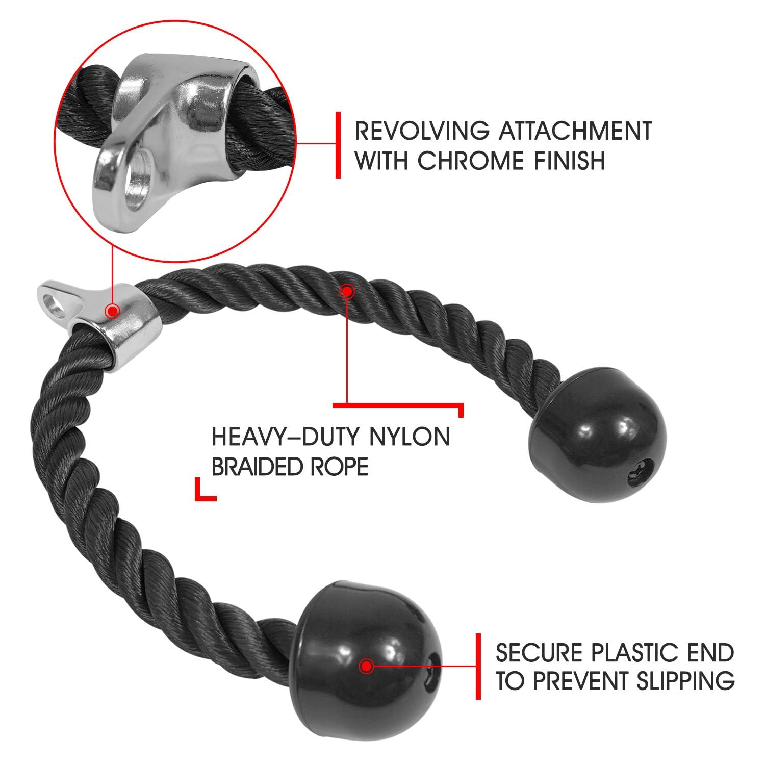 Yes4All Tricep Rope - Exercise Machine Attachment Press Down - 27'' Rope Length