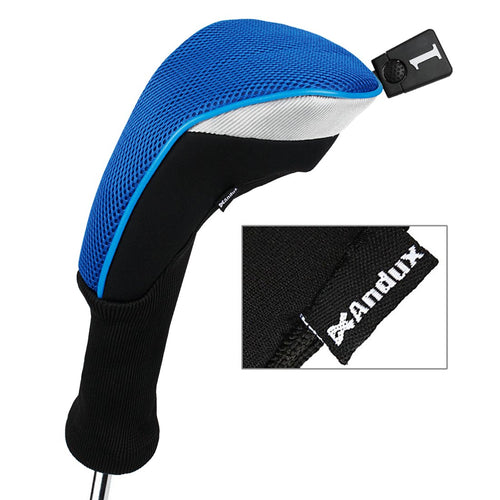 Andux 4Pcs/Set Golf 460Cc Driver Wood Club Head Covers Long Neck With Replaceable No. Tags Black/Blue
