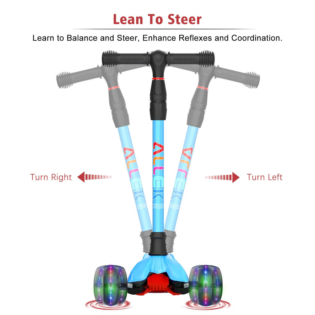 Allek Kick Scooter B02, Lean N Glide Scooter with Extra Wide PU Light-Up Wheels and 4 Adjustable Heights for Children from 3-12