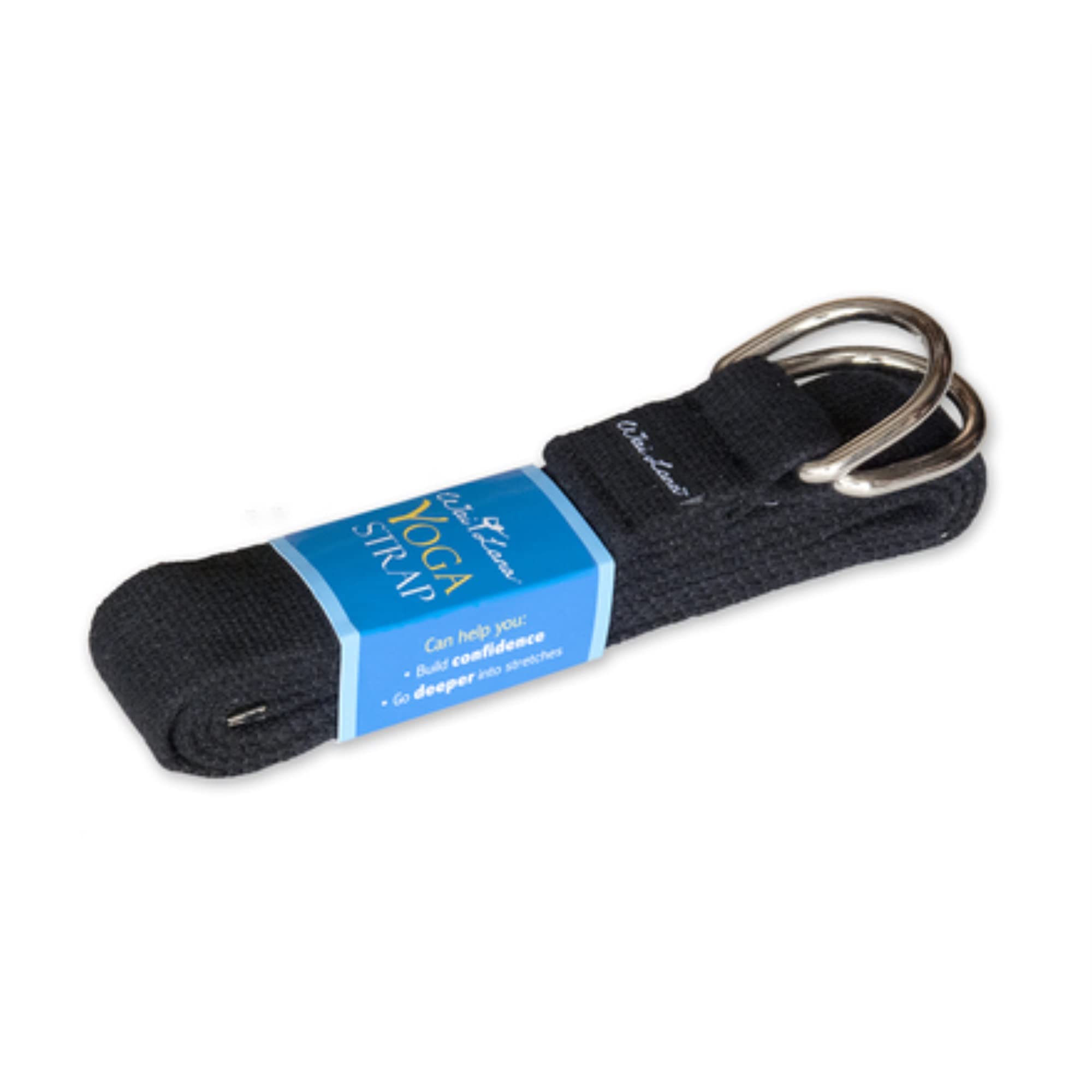 Wai Lana Yoga Strap 6 Feet (Black) - Cotton Made Durable, Adjustable D-Ring Buckle, 1.5 Inch Wide, Non-Elastic