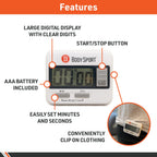 Body Sport Digital Timer - Sports Stopwatch And Countdown Timer For Fitness & Exercise Routines - Multifunctional Timer For Gym,