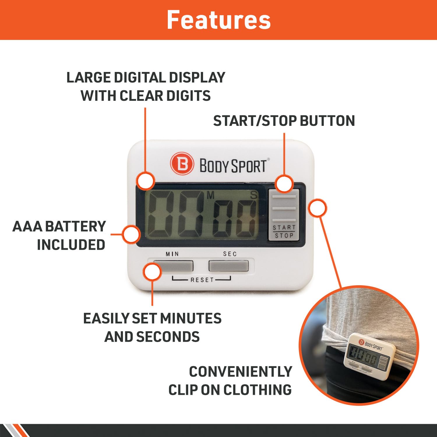 Body Sport Digital Timer - Sports Stopwatch And Countdown Timer For Fitness & Exercise Routines - Multifunctional Timer For Gym,