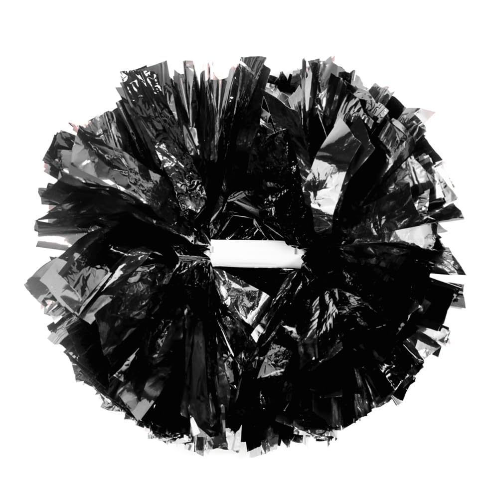 Hooshing 2 Pack Pom Poms Cheerleading Black Metallic With Baton Handle For Cheerleader Sports Dance Team Spirit Party Kids Adult