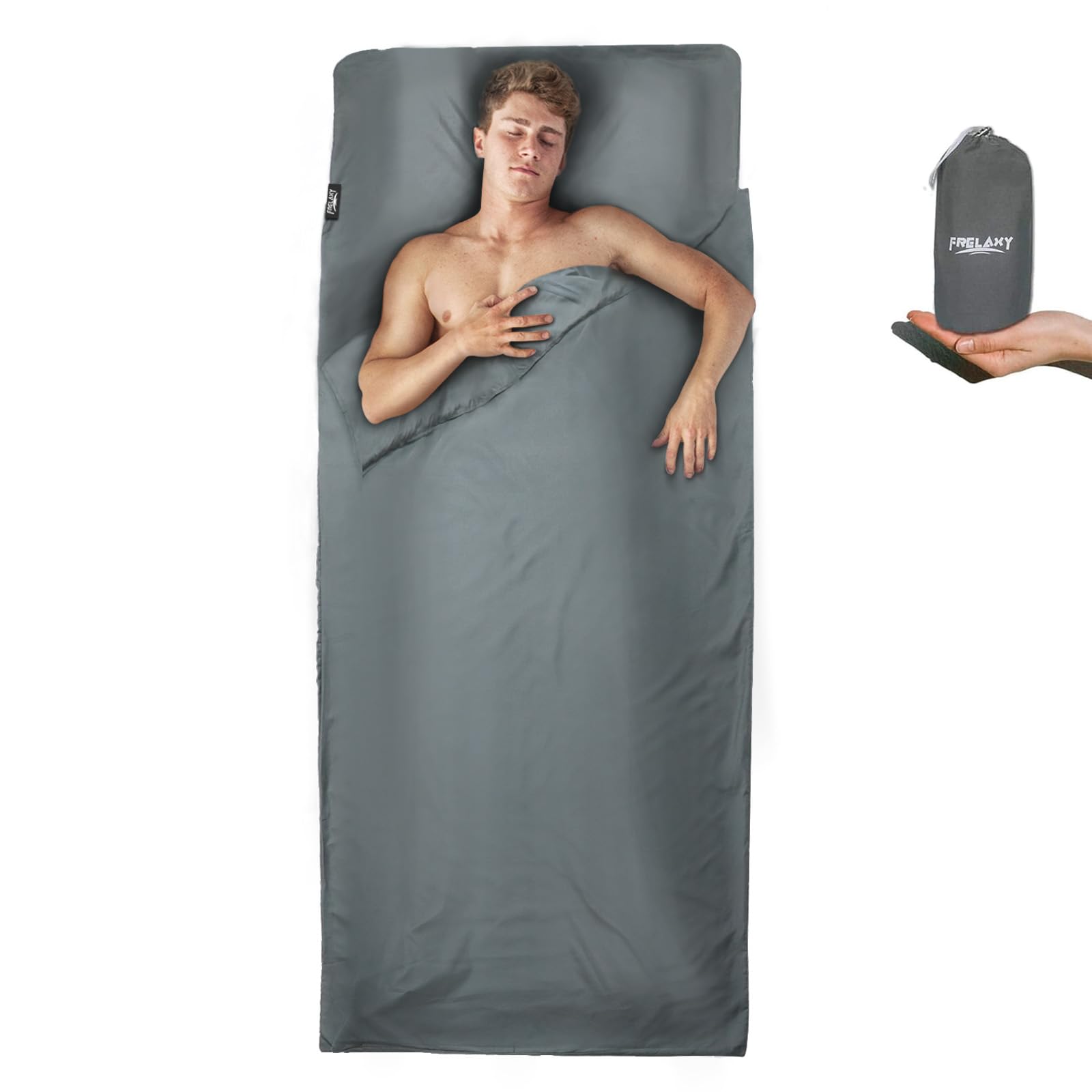 Frelaxy Sleeping Bag Liner, Warm Weather Ultralight Comfy & Easy Care Travel & Camping Sheet With Pillow Pocket, 4 Seasons Cold,