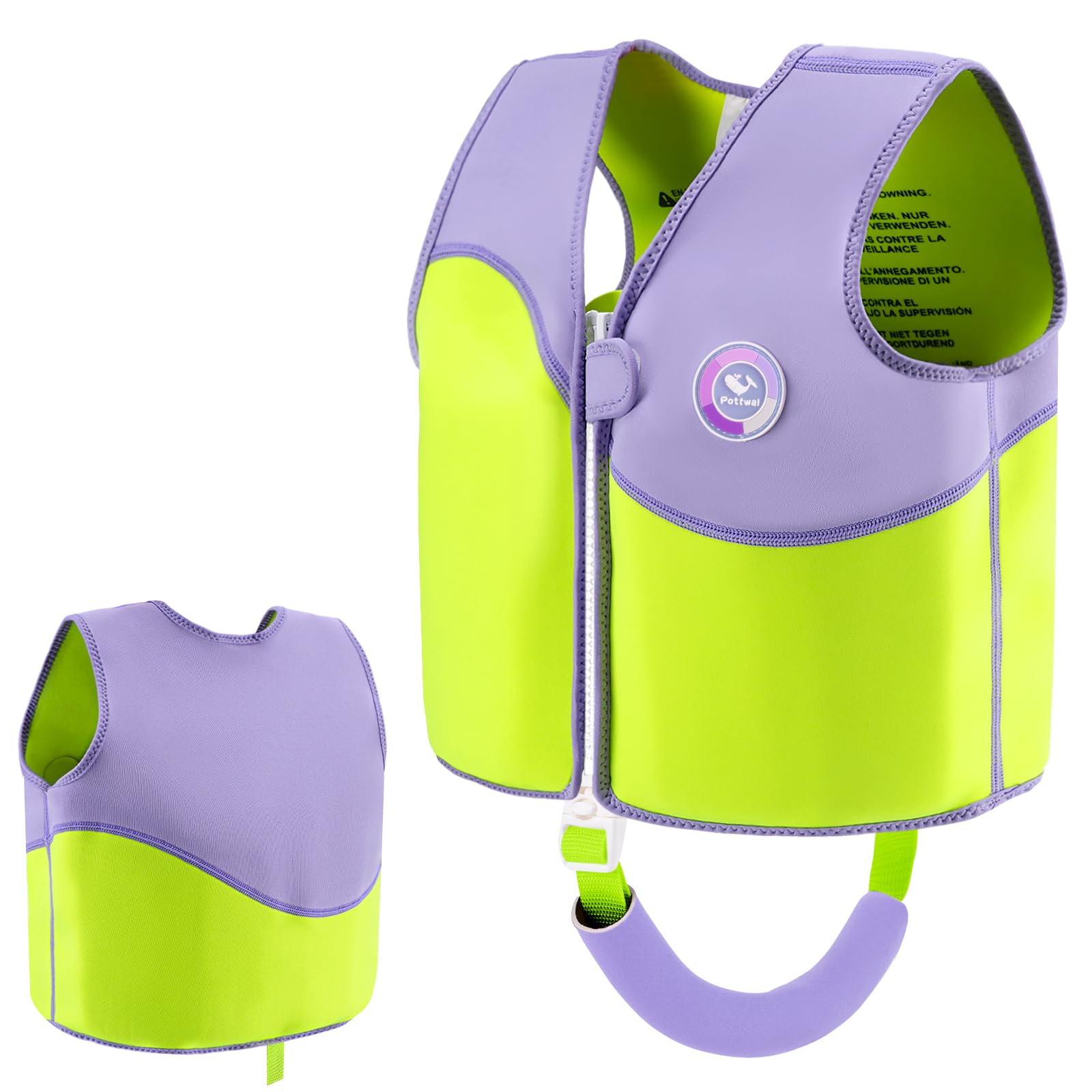 Pottwal Swim Vest for Kids - Swim Jacket for 1-2 Years (24-33 LBS) - Puddle Jumper with Adjustable Crotch Strap - Made of Neopre