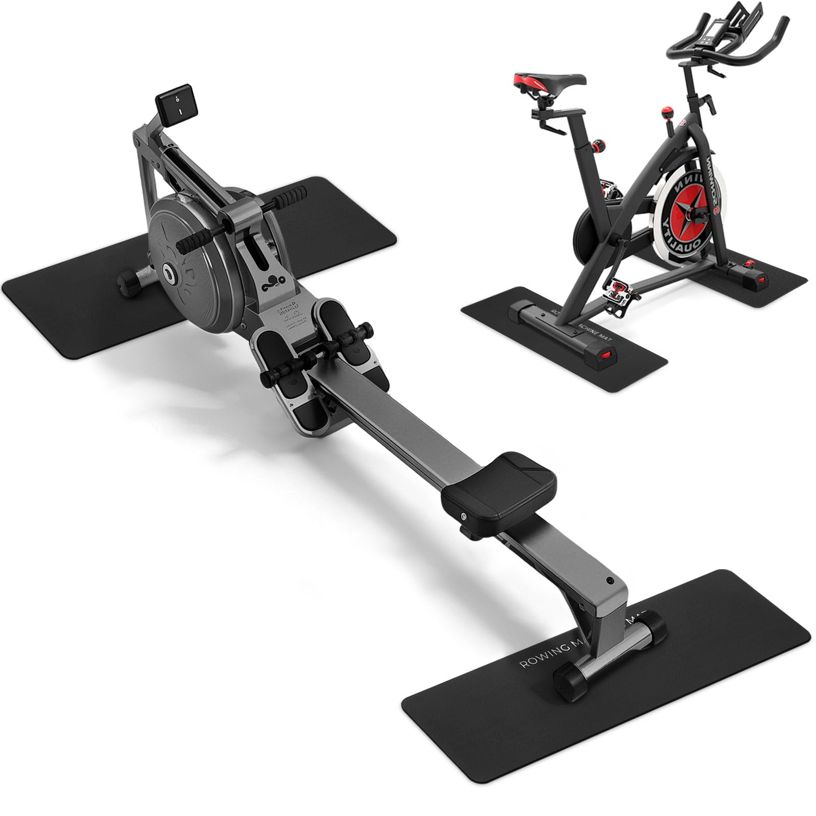 TOBWOLF 2PCS Rowing Machine Mat, Non-Slip Exercise Bike Mats for Home Gym Workout, Treadmill Mats Protector for Carpet & Hardwoo