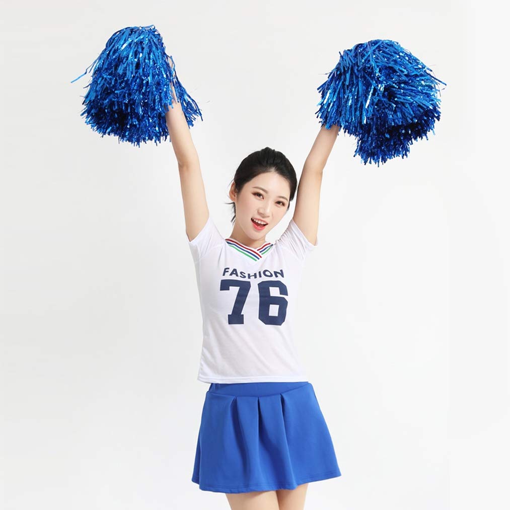 Baotongle 12 Pcs Cheerleading Squad Spirited Fun Poms Pompoms Cheer Costume Accessory For Party Dance Sports (Blues)