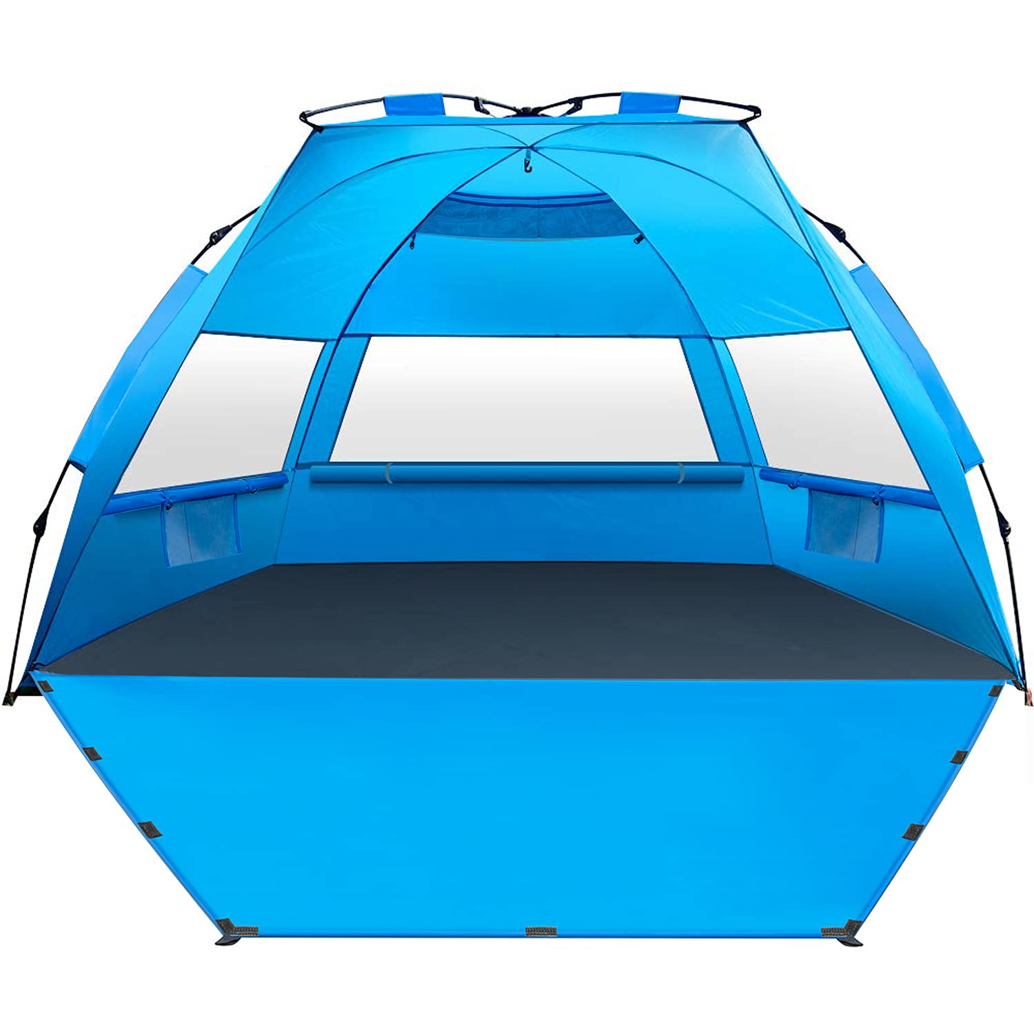 MIRUS Pop Up Beach Tent, Deluxe XL Sun Shade Shelter for 3-4 Person with UPF50+ Protection, Extendable Floor & 3 Ventilating Win