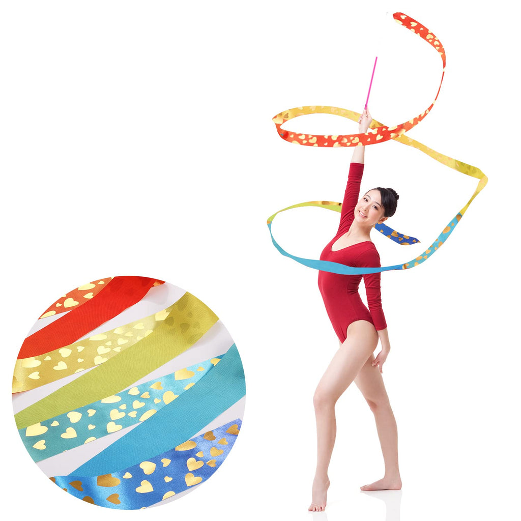 Savita 2Pcs Dance Ribbon, Love Heart Patterns & Gradient Dance Ribbon Gymnastics Dance Ribbon Streamer With Stick 78.7In Long Rh