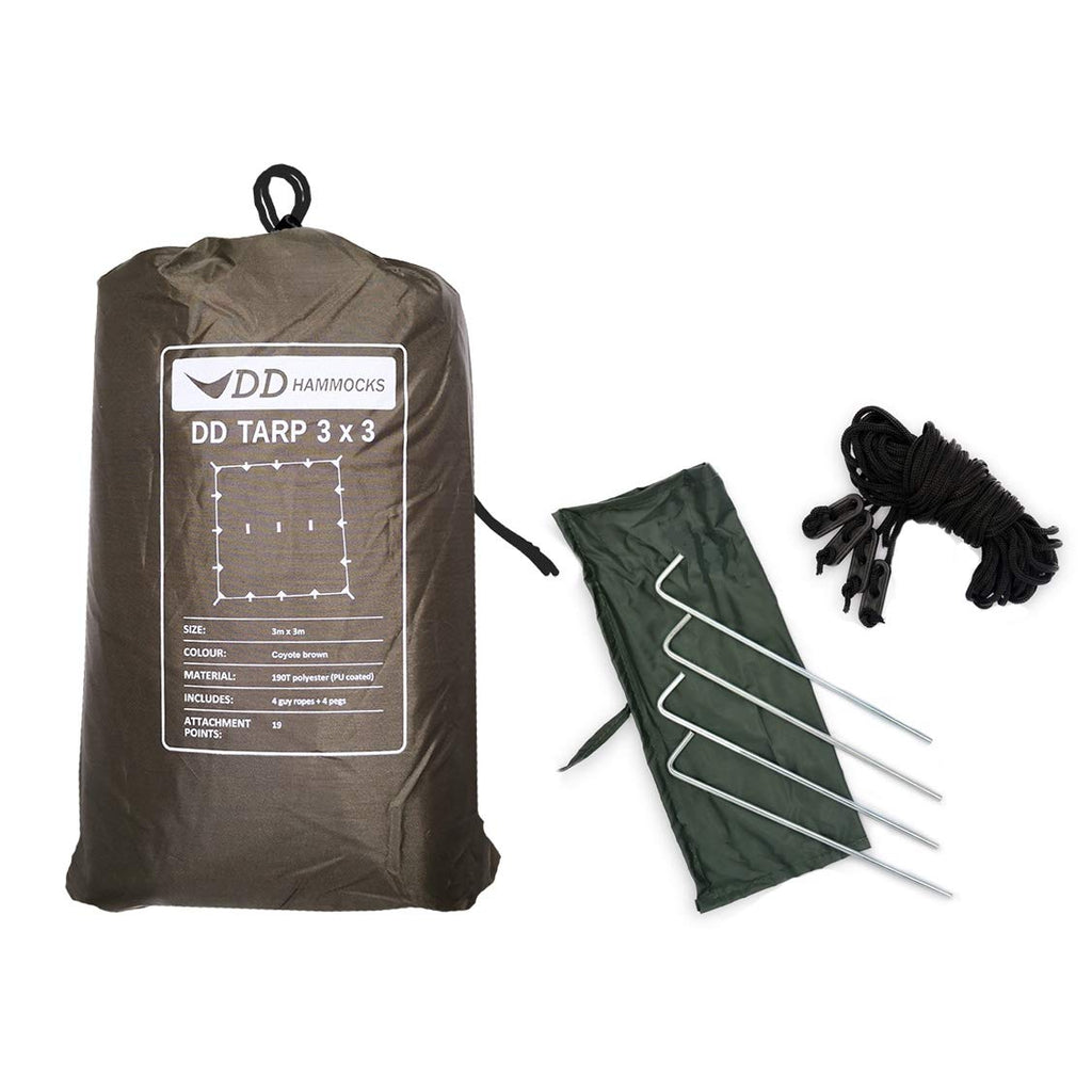 Dd Hammocks - Dd Tarp 3X3 - Coyote Brown (10Ft X 10Ft) - 100% Waterproof - Lightweight & Multifunctional Rainfly Tarp Tent Shelt