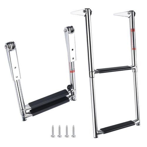 2 Step Boat Ladder Stainless Steel Telescoping 2 Step Pontoon Boat Ladder Folding Ladder Dock Swim Ladder for Marine Boat Yacht