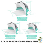Mansader 2-3 Person Large Instant Pop Up Beach Tent, Uv Protection Portable Easy Setup Sun Shade Shelter, Extended Floor With 3