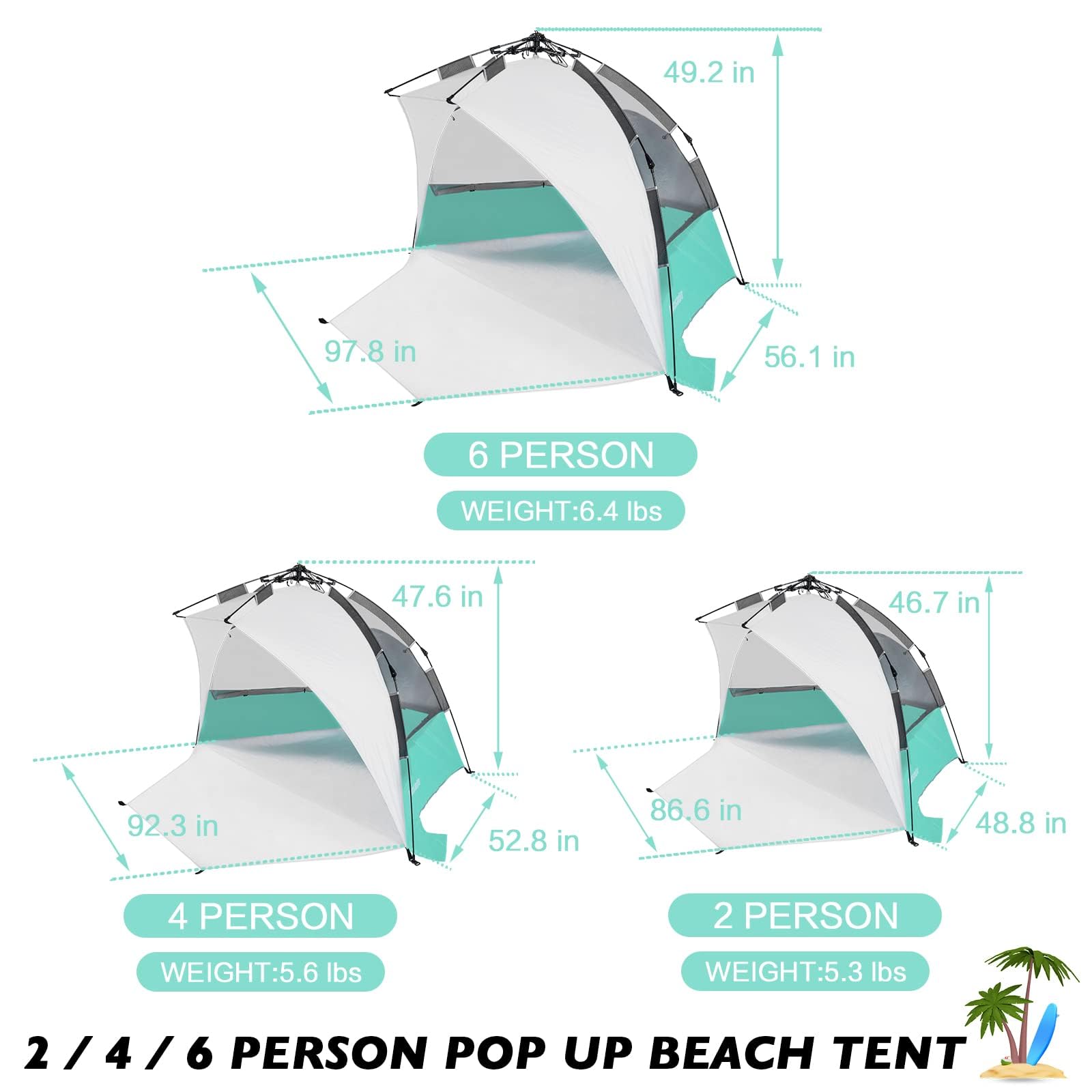 Mansader 2-3 Person Large Instant Pop Up Beach Tent, Uv Protection Portable Easy Setup Sun Shade Shelter, Extended Floor With 3