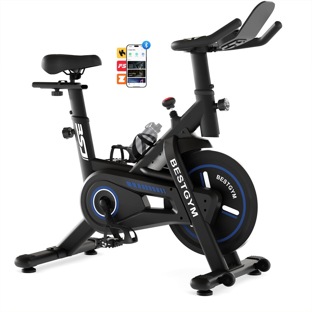 Bsj Bestgym Exercise Bike, Brake Pad Stationary Bike With App, Low Noise Indoor Cycling Bike With 330Lbs Weight Capacity, Adjust