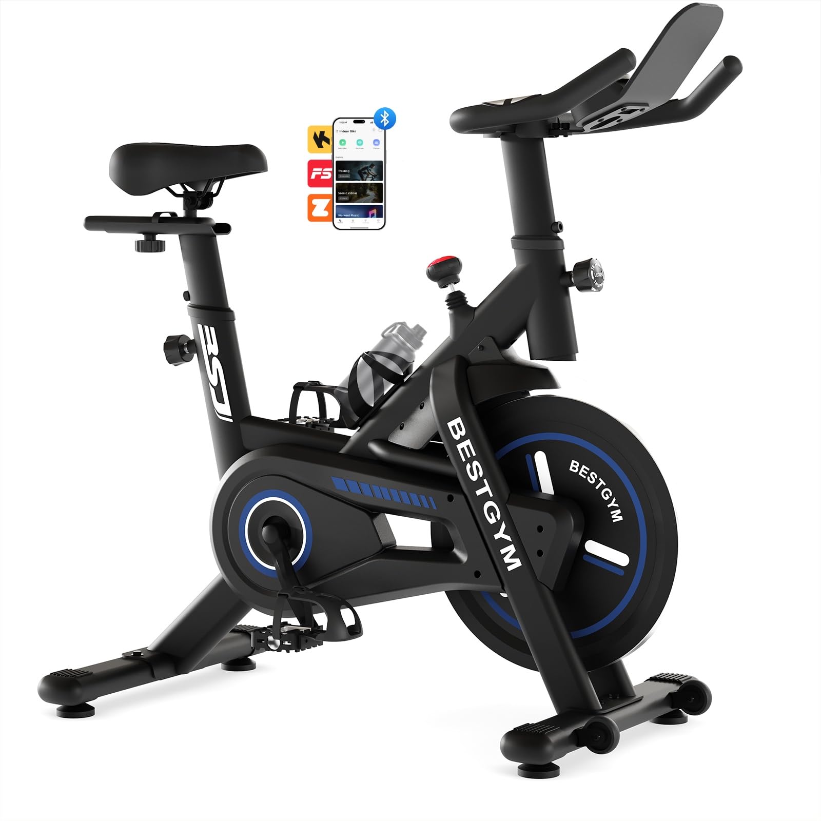 Bsj Bestgym Exercise Bike, Brake Pad Stationary Bike With App, Low Noise Indoor Cycling Bike With 330Lbs Weight Capacity, Adjust