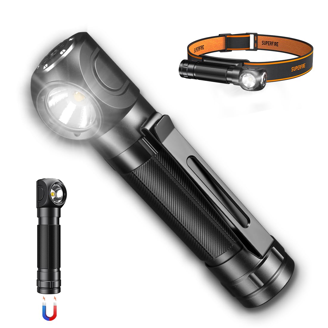 SuperFire Rechargeable Headlamp 1000 Lumens - Waterproof Hands-Free Light with 5 Modes & Magnetic Base | Gift for Men, Dads, Out