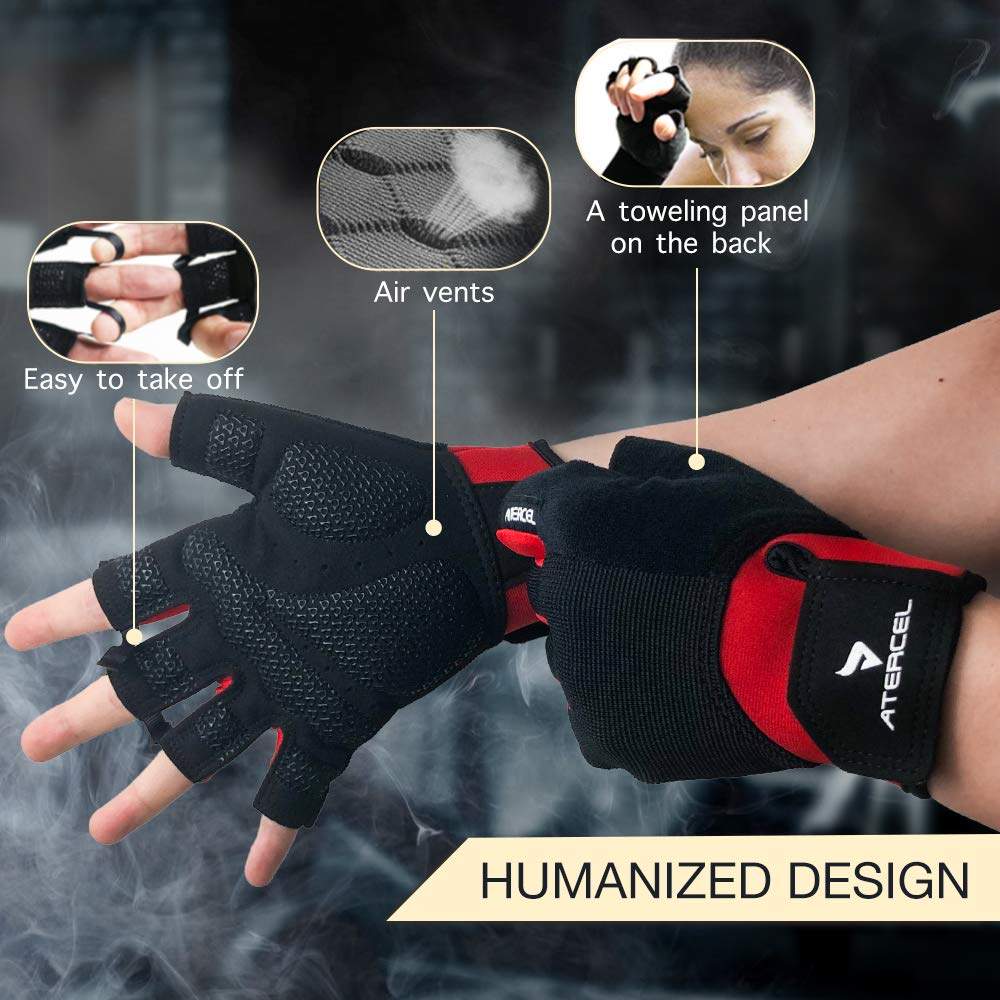 Atercel Workout Gloves For Men And Women, Exercise Gloves For Weight Lifting, Cycling, Gym, Training, Breathable And Snug Fit (R