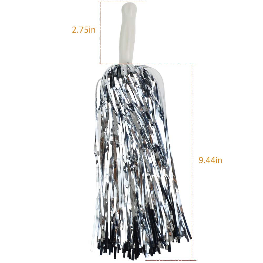 Baotongle 12 Pcs Cheerleading Squad Spirited Fun Poms Pompoms Cheer Costume Accessory For Party Dance Sports (Slivery)