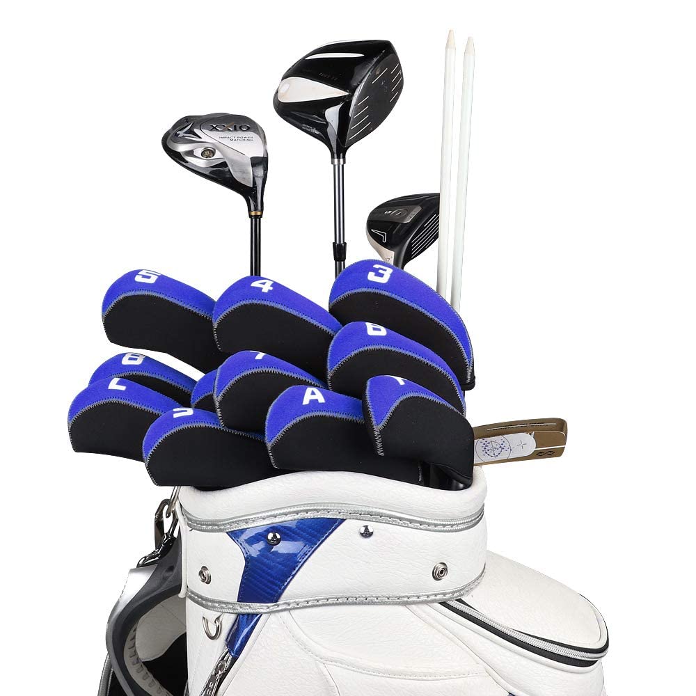 11Pcs/Set Neoprene Iron Headcover Set With Large No. For All Brands Callaway,Ping,Taylormade,Cobra Etc. (Blue & Black)