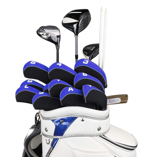 11Pcs/Set Neoprene Iron Headcover Set With Large No. For All Brands Callaway,Ping,Taylormade,Cobra Etc. (Blue & Black)