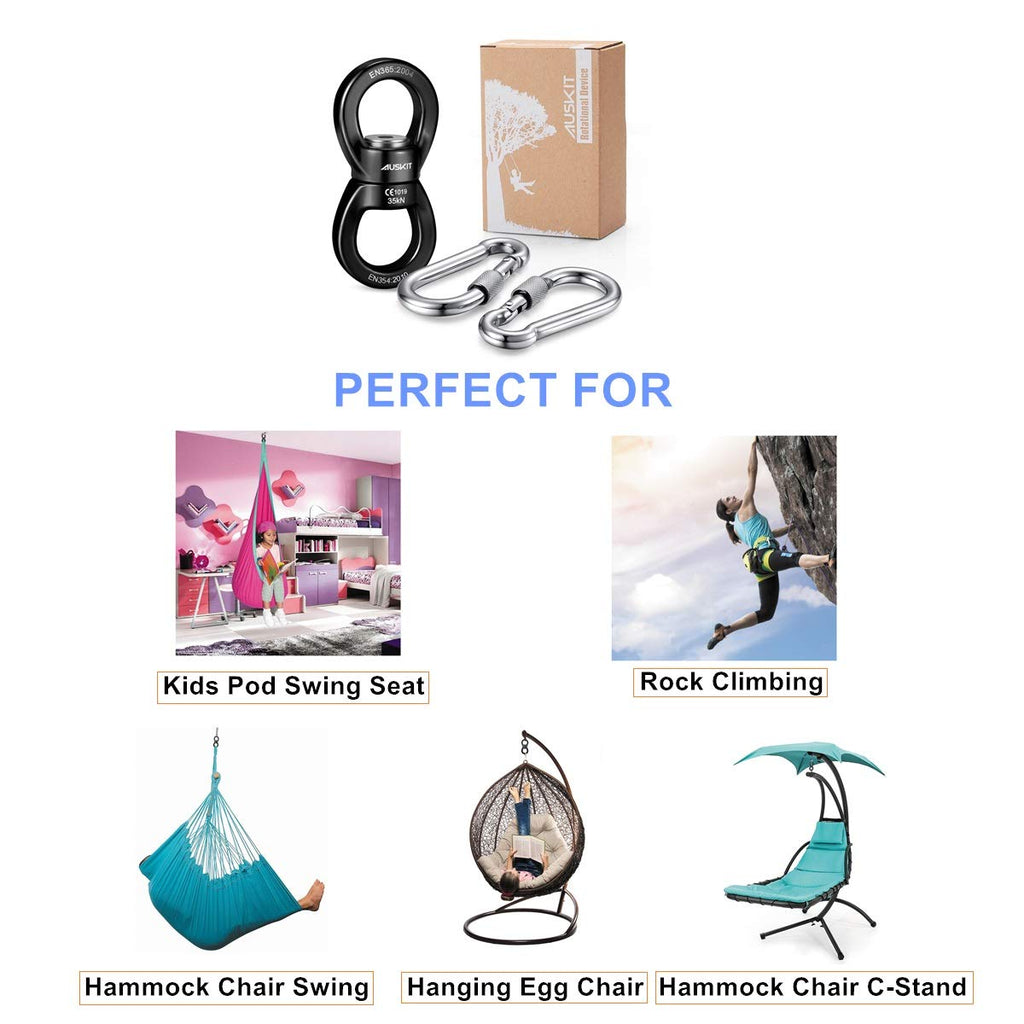Auskit, Black Swing Swivel, 35 Kn Safest Rotational Device Hanging Accessory