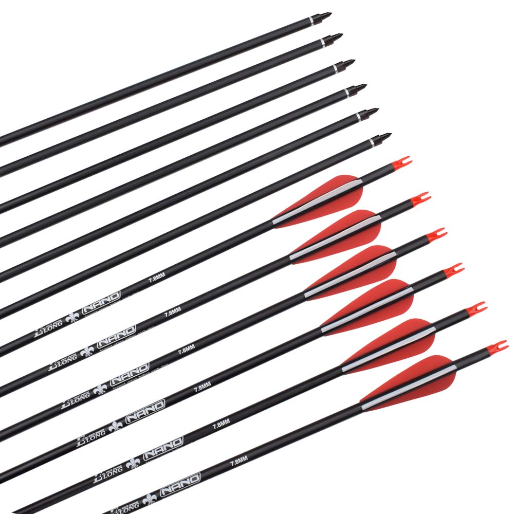 Ylsio Archery Carbon Arrow Hunting Target Practice Arrows 30 Inch With Removable Tips For Compound & Recurve Bow Spine 500 6Pcs