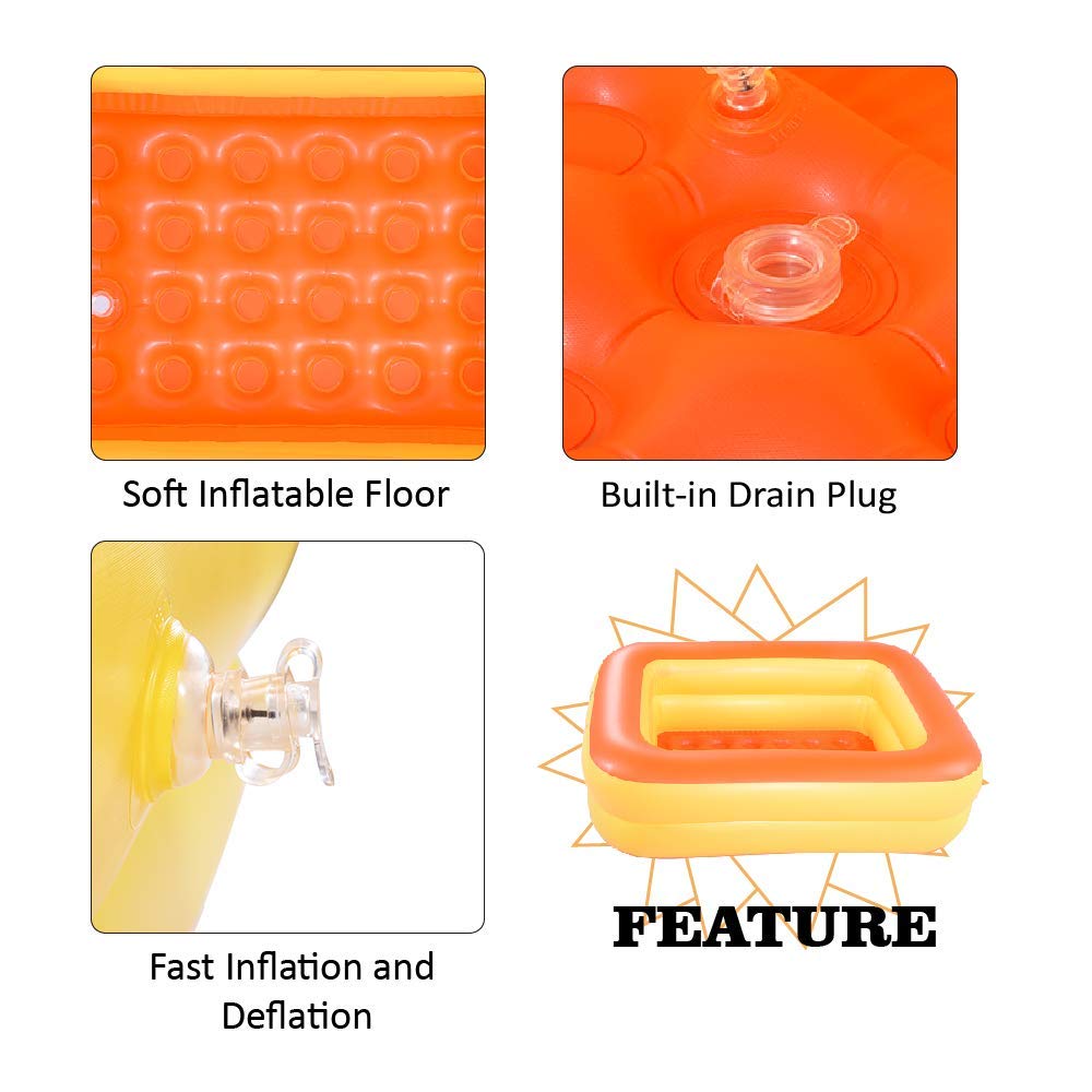 Hiwena Inflatable Kiddie Pool, 45'' X 35'' X 14'' Orange Kids Swimming Pool Summer Water Fun Bathtub With Inflatable Soft Floor