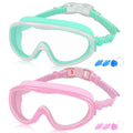 Cooloo Kids Swim Goggles For Age 3-15, 2 Pack Kids Goggles For Swimming With Nose Cover, No Leaking, Anti-Fog, Waterproof, Mint 