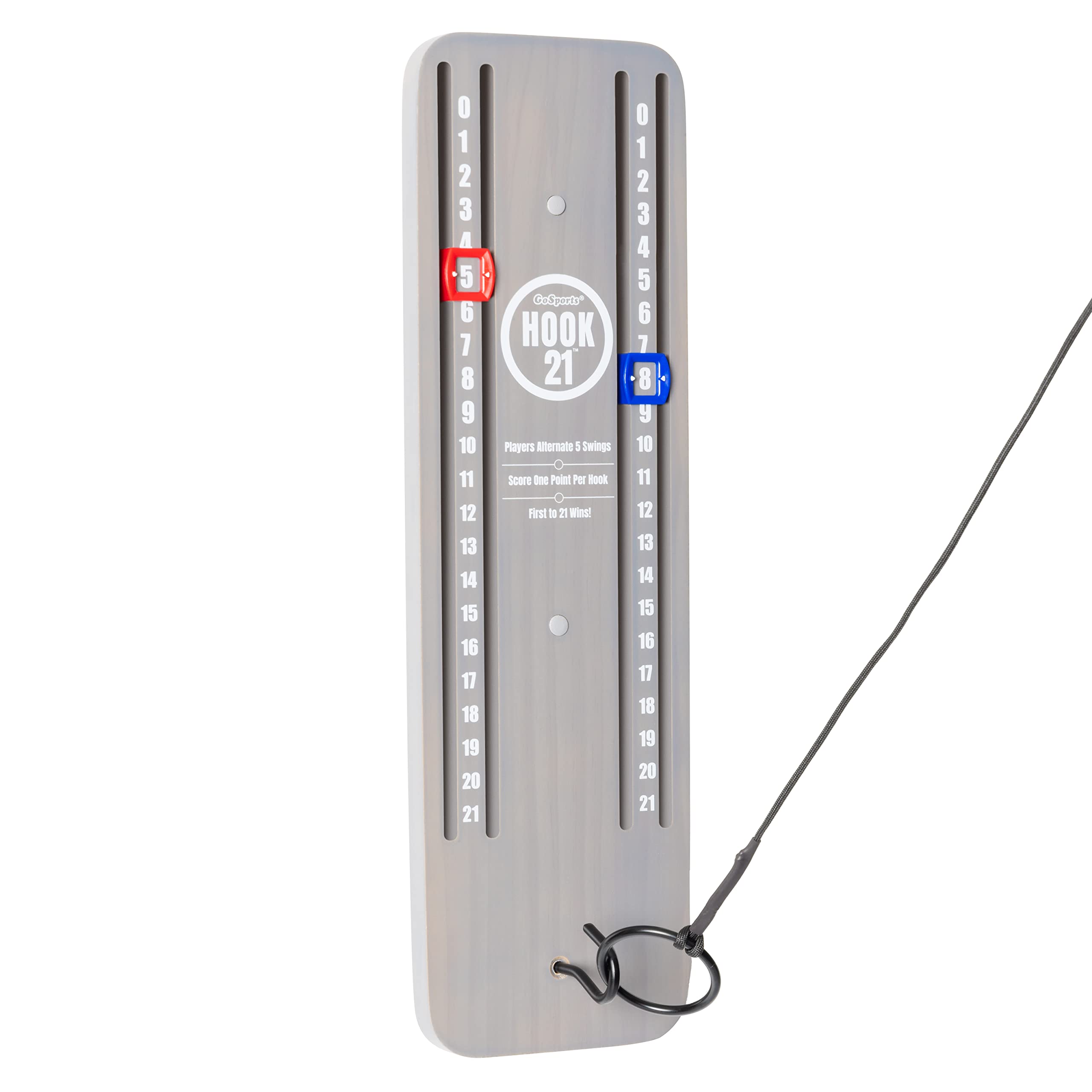 Gosports Hook 21 Ceiling Mount Ring Swing Game - Play Indoors Or Outdoors - Blue, Gray, Natural Or Red