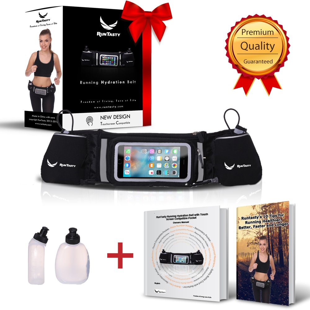 [Voted No.1 Hydration Belt] Runtasty Winners' Running Fuel Belt - Includes Accessories: 2 Bpa Free Water Bottles & Runners Ebook