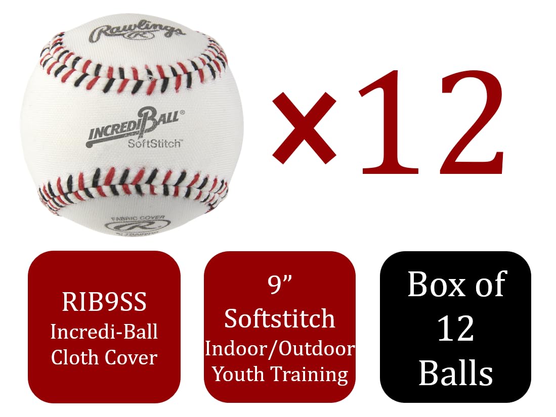 Rawlings | Incredi-Ball White Softstitch Baseballs | 9 | Cloth & Synthetic Leather Cover Options | 12 Count