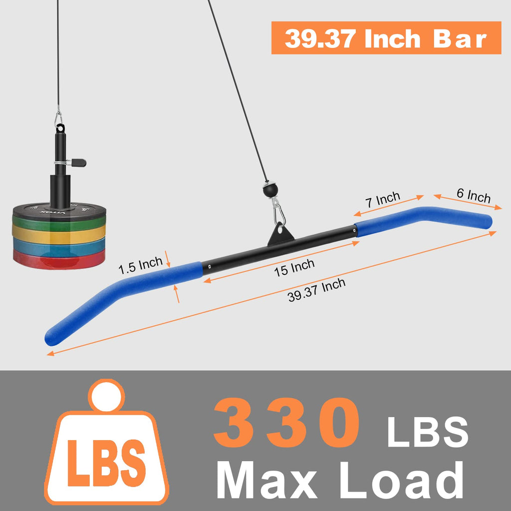 Sertt 39.37 Inch Lat Pulldown Attachments For Pulley Cable Machine, Curl Tricep Press Down Bar With Rubber Handle, Lat Pull Down
