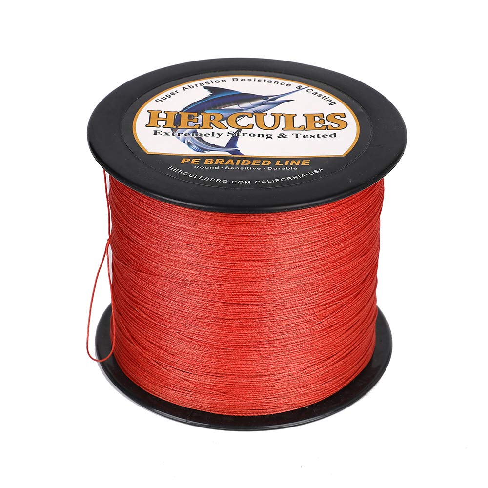 Hercules Braided Fishing Line 2000M 2187Yds 10Lbs-200Lbs Pe Superline 8 Strands (Red 90Lb/40.8Kg 0.50Mm)