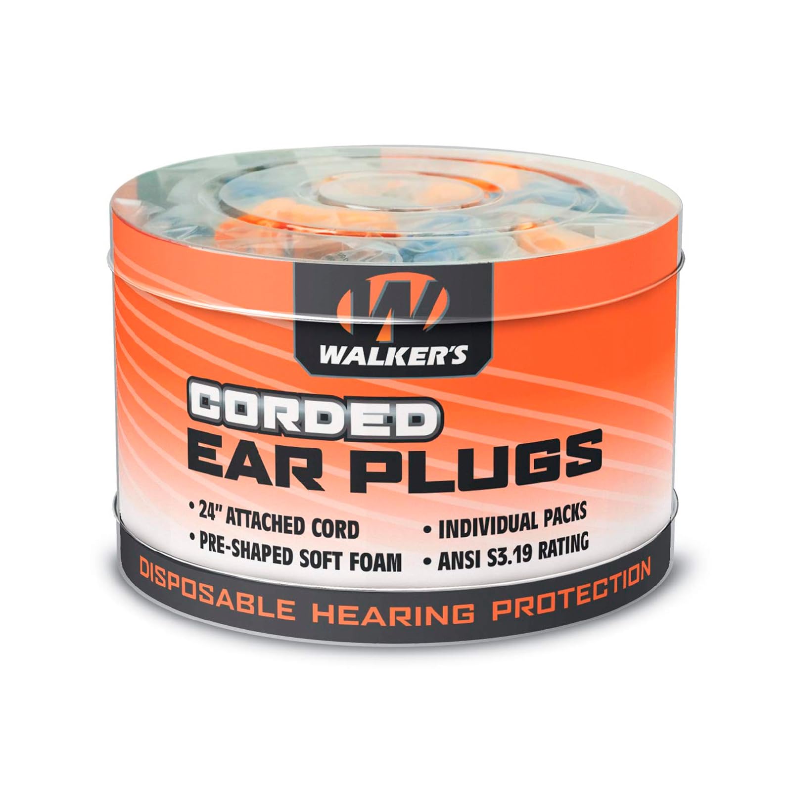 Walker'S Corded Foam Earplugs 50 Pair Jar Dispenser Tub 32Db Nrr Noise-Blocking Ansi S3.19 Hearing Protection Shooting Hunting W