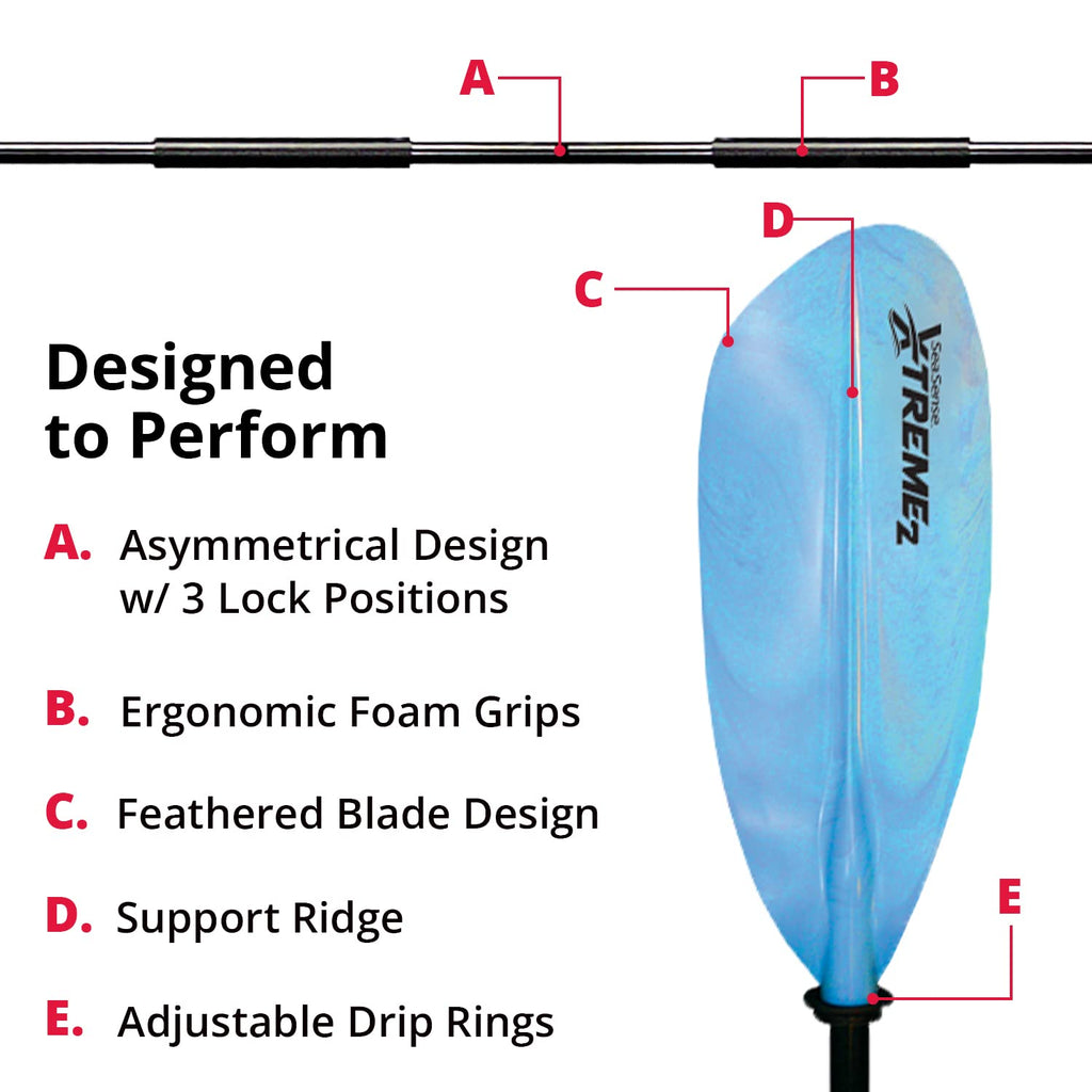 Seasense Xtreme 2 Kayak Paddle, Blue-White, 96    - Fiberglass Reinforced Nylon Blades, 2-Piece Construction - Great For Sport,