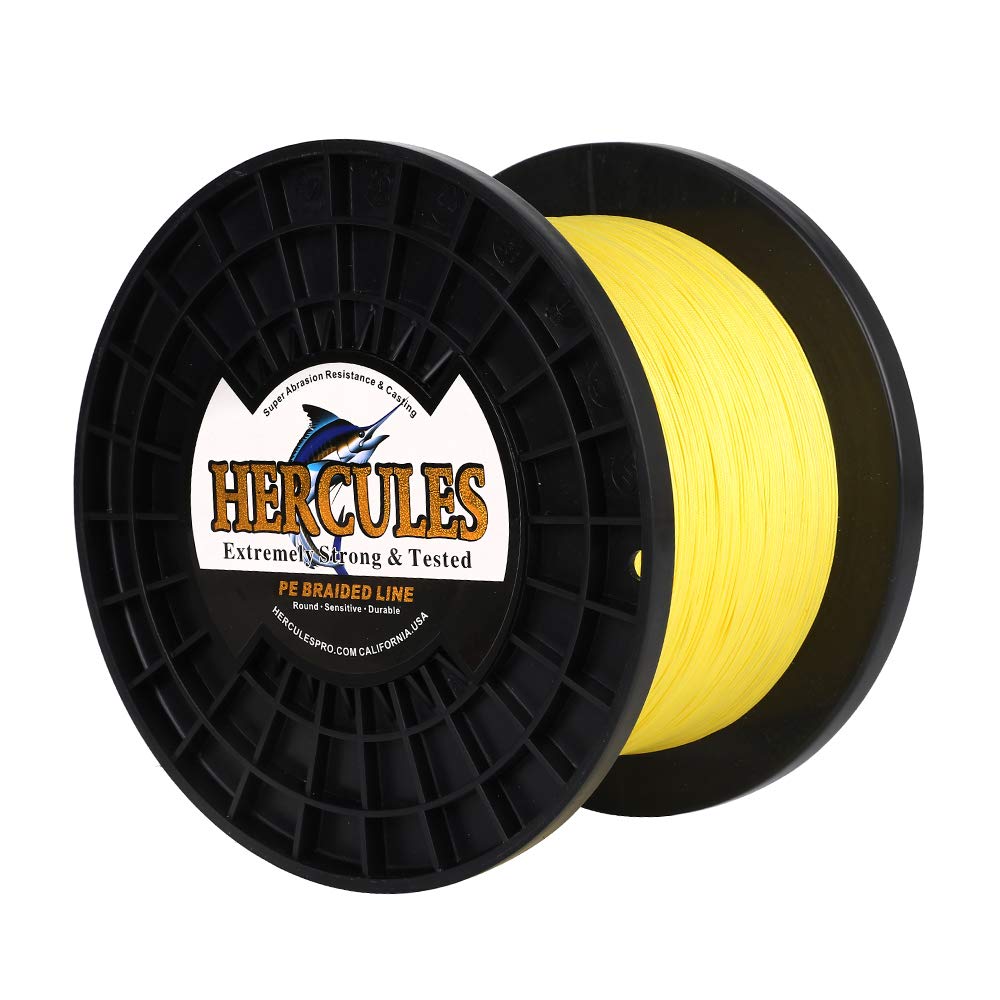 Hercules Braided Fishing Line 1500M 1640Yds 10Lbs-200Lbs Pe Superline 8 Strands (Yellow 200Lb/90.7Kg 0.75Mm)