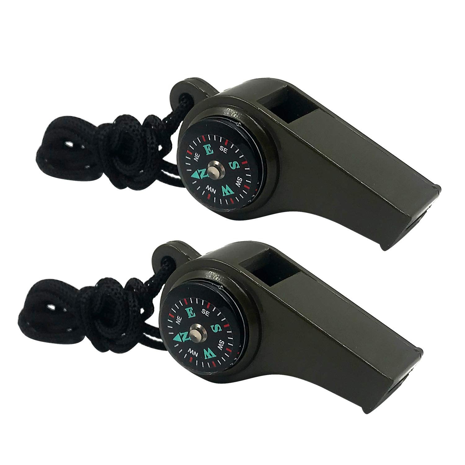 MeiNvShe 2 Pack Emergency Survival Whistle, 3-in-1 Emergency Whistles with Compass and Thermometer, Loud Safety Whistle with Lan