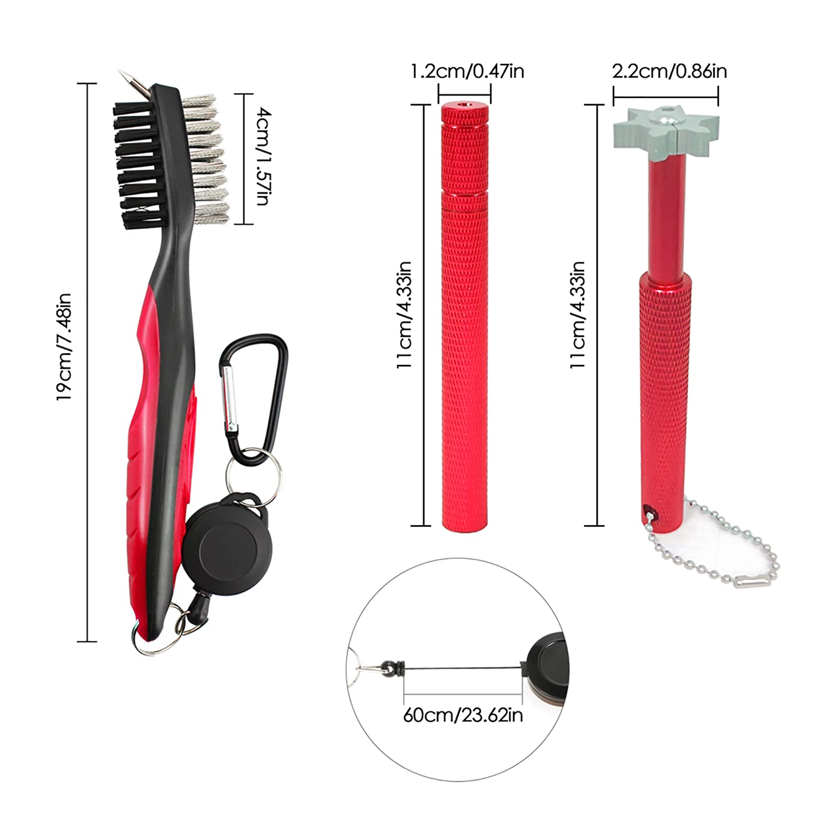 Vipmoon Golf Club Cleaner Kit, 2 Pcs Groove Sharpener Regrooving Tool And 1 Pcs Retractable Club Cleaner Brush, Portable Groove