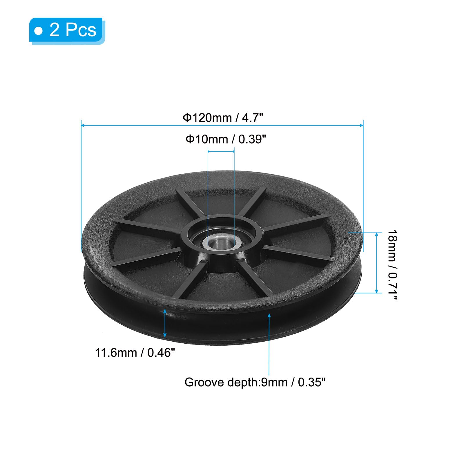 Patikil Universal Bearing Pulley Wheel 120Mm/4.7'', 4 Pack Nylon Bearing Pulley Wheel Lifting Bearing Wheel Replace For Gym Equi