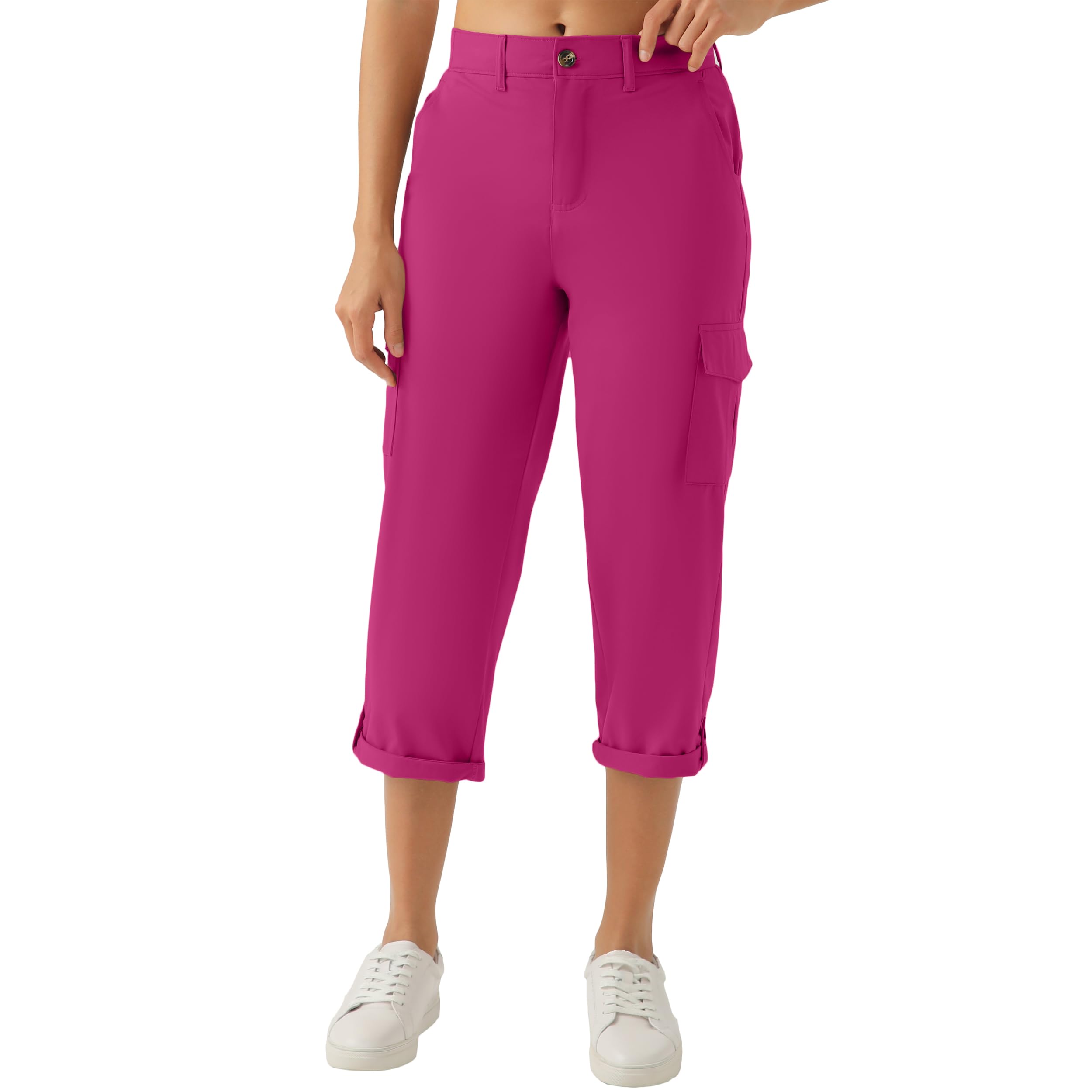 zsenoxaxi Womens Hiking Capri Pants Lightweight Stretchy Cropped Cargo Pants with Pockets for Outdoor Casual Travel(Tomato Red,