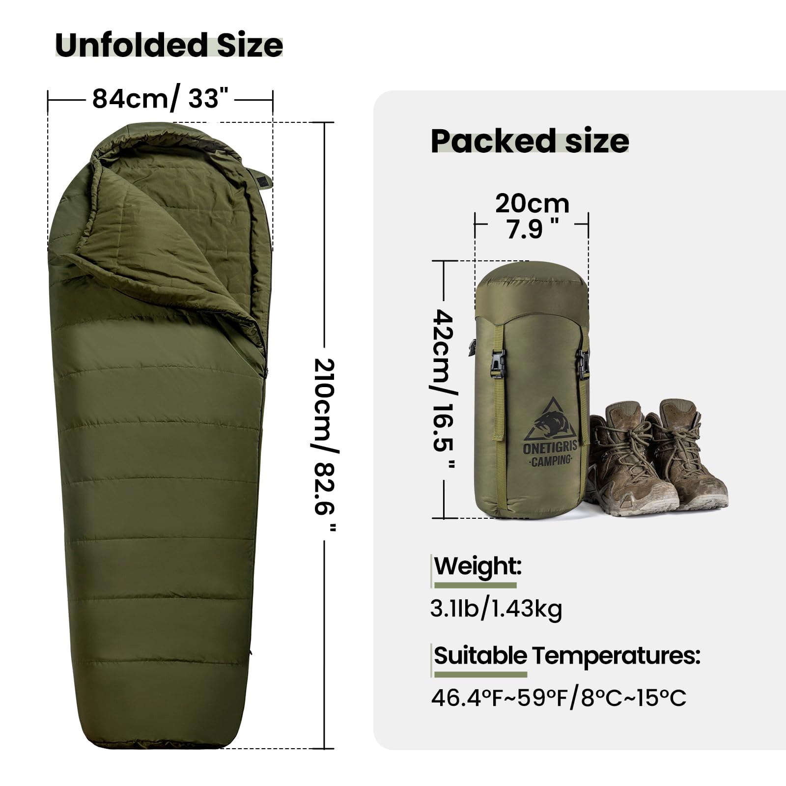 Onetigris Bushcrafter? Sleeping Bags, Mummy Sleeping Bag For Camping Hiking Backpacking, Survival Gear