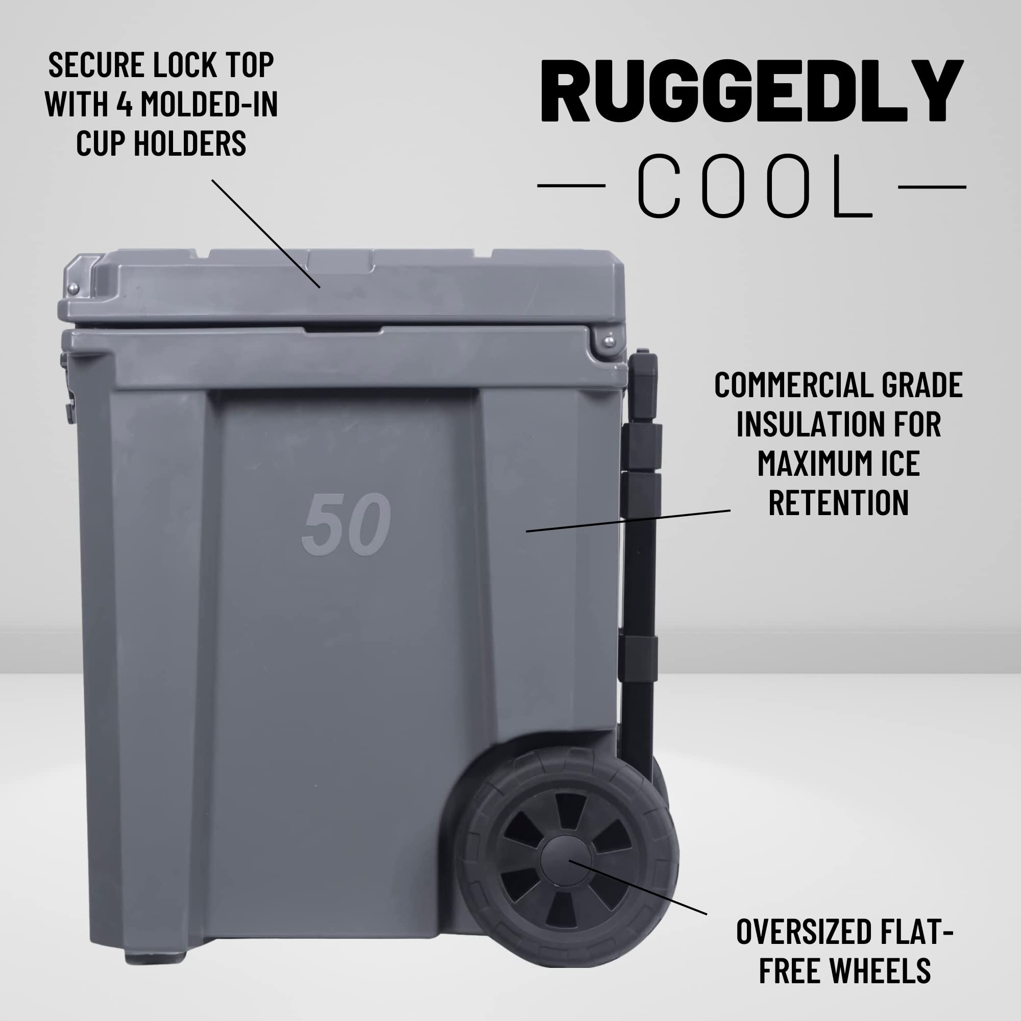 Camp-Zero 52 Quart Wheeled Cooler/Ice Chest With Extendable Handle & Oversized Flat-Free Easy-Roll Wheels  For Camping Trips, Be