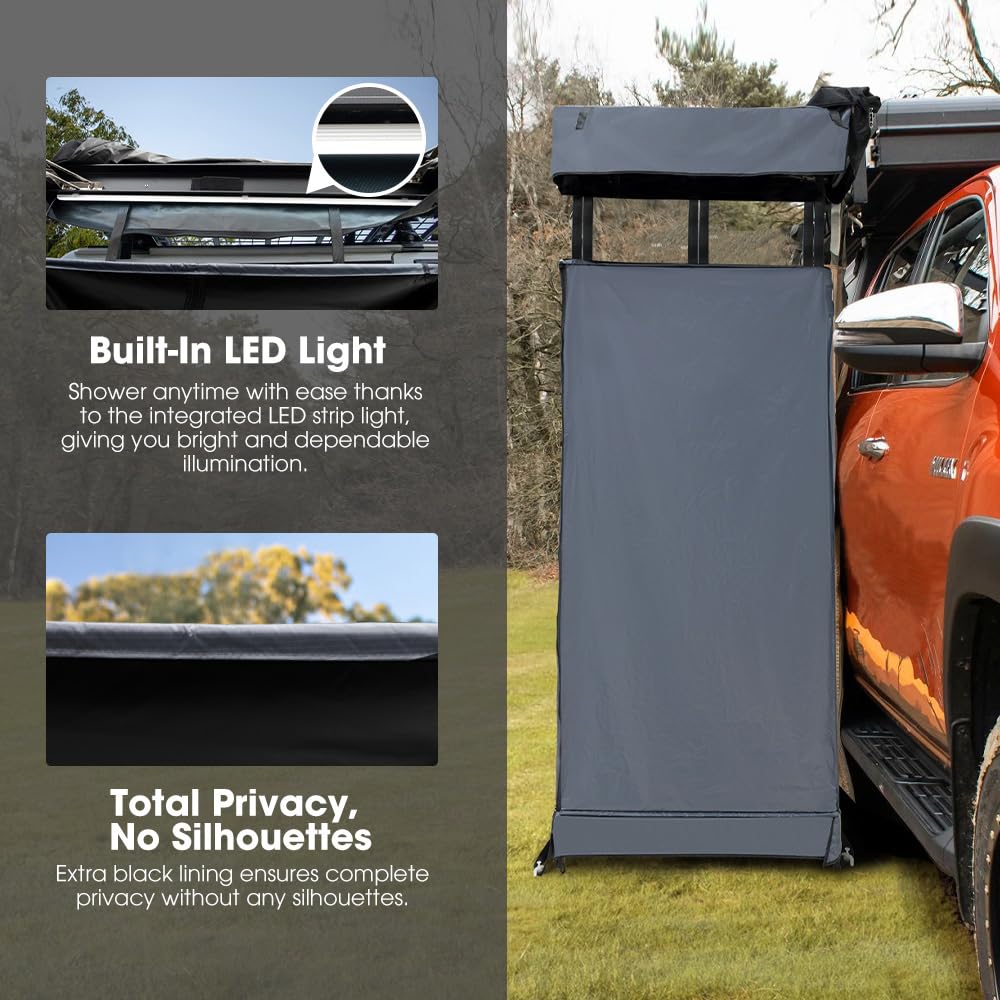 Sanhima Awning Shower Tent With Roof - Car Side Shower Room W/Led Light, Camping Waterproof Portable Privacy Shelter Bathroom Ov