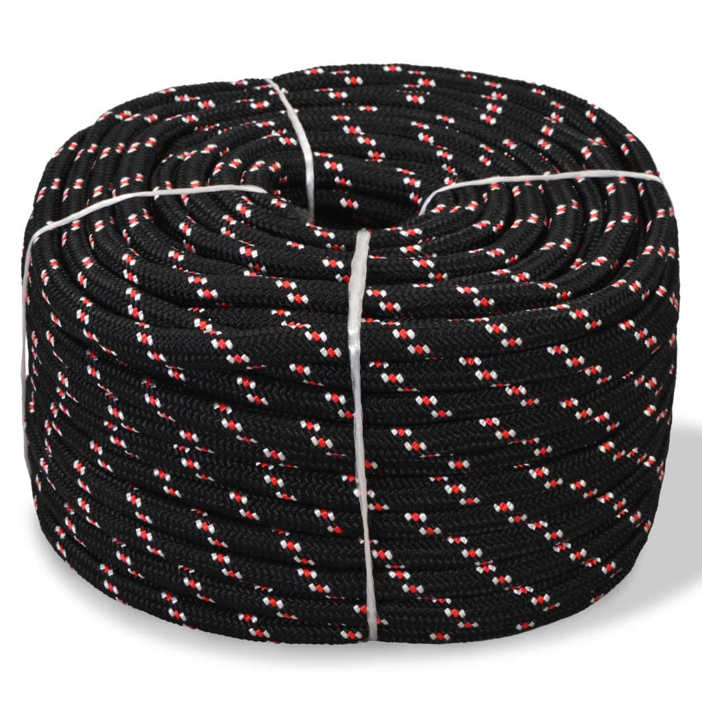 Vidaxl Black Polypropylene Marine Rope, 0.47'' Thickness, 1968.5'' Length, Floating And Weatherproof, Ideal For Sailing, Dock Li