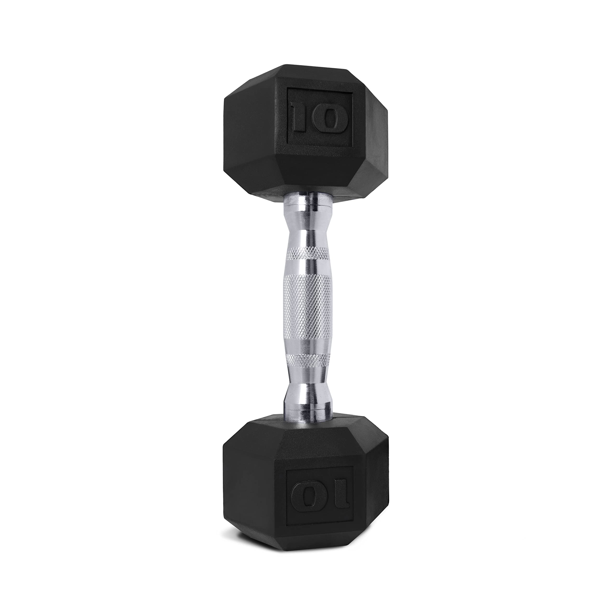 CAP Barbell 65 LB Rubber Coated Hex Dumbbell Hand Weight - Single | Chrome Handle