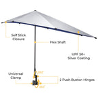 G4Free Upf 50+ Adjustable Beach Umbrella Xl With Universal Clamp For Chair, Golf Bags, Stroller, Wheelchair, Bleacher, Patio(Blu